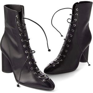 Zara Lace up Leather High Heel Ankle Boots - Black